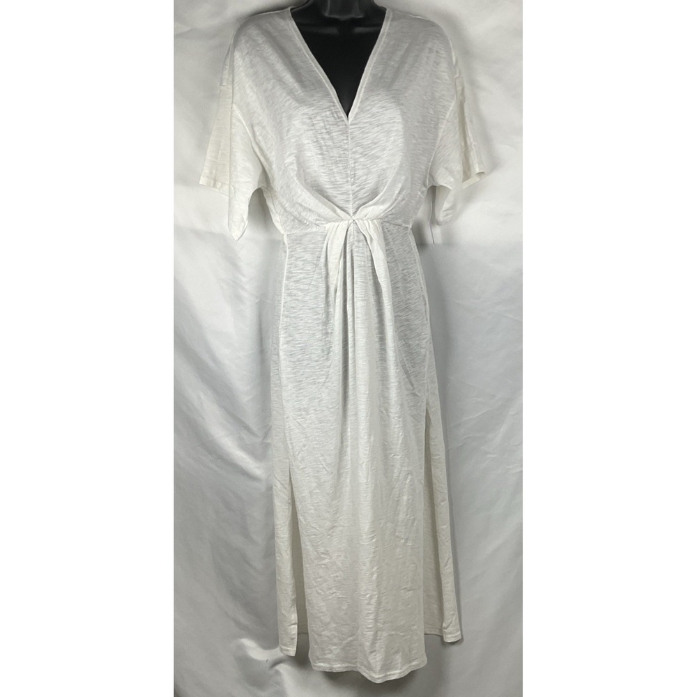 Celandine Anthropologie Women's XXS Cotton White V-Neck Short Sleeve Long‎ Maxi